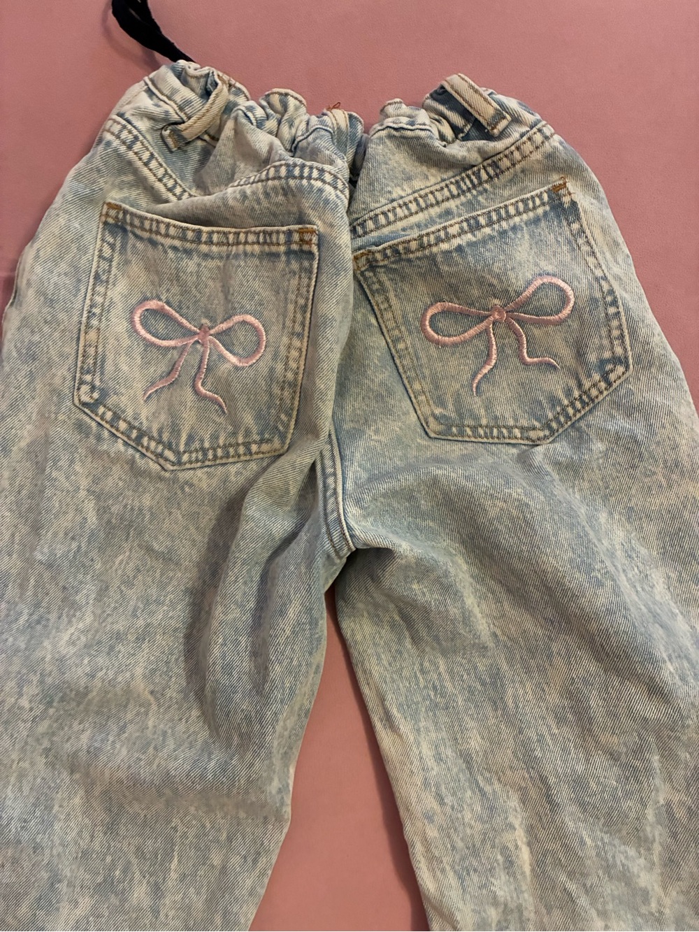 Amazon Light Wash Jeans with Pink Bow Back Pocket Embroidery
